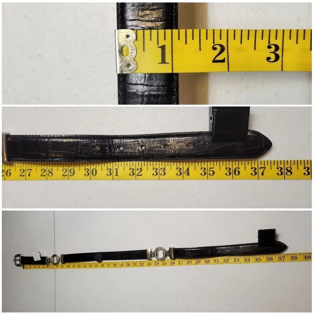 Vintage Black Italian Calfskin Leather Belt with Silver Tone Hardware